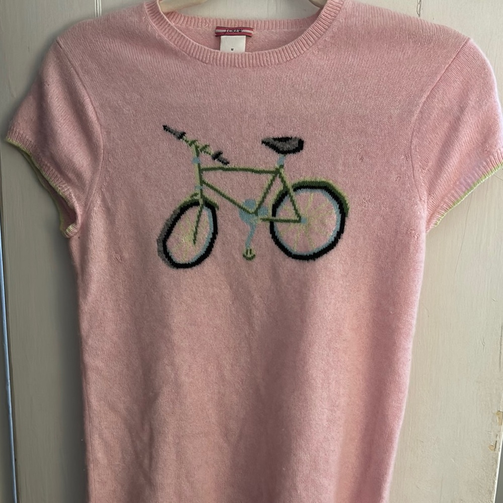 J. Crew Pink cashmere Sweater with Bicycle Design